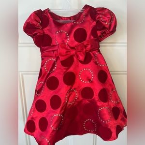 Rare Editions Dress Girl size 12 month Red velvet Gold glitter holiday formal